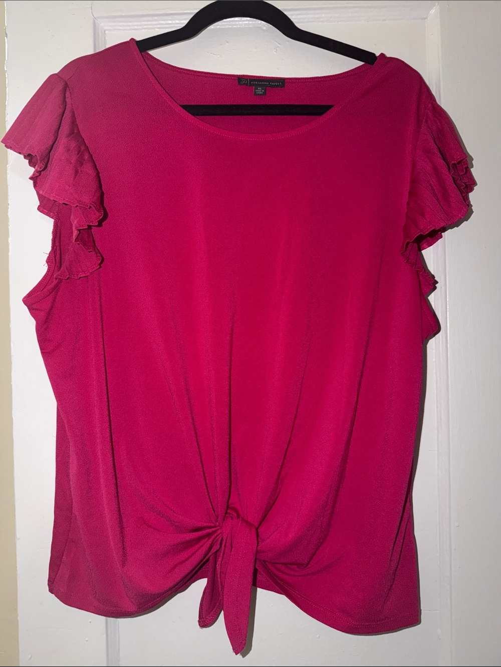 Adrianna Papell Fuchsia Tie-Front Ruffle Sleeve Top